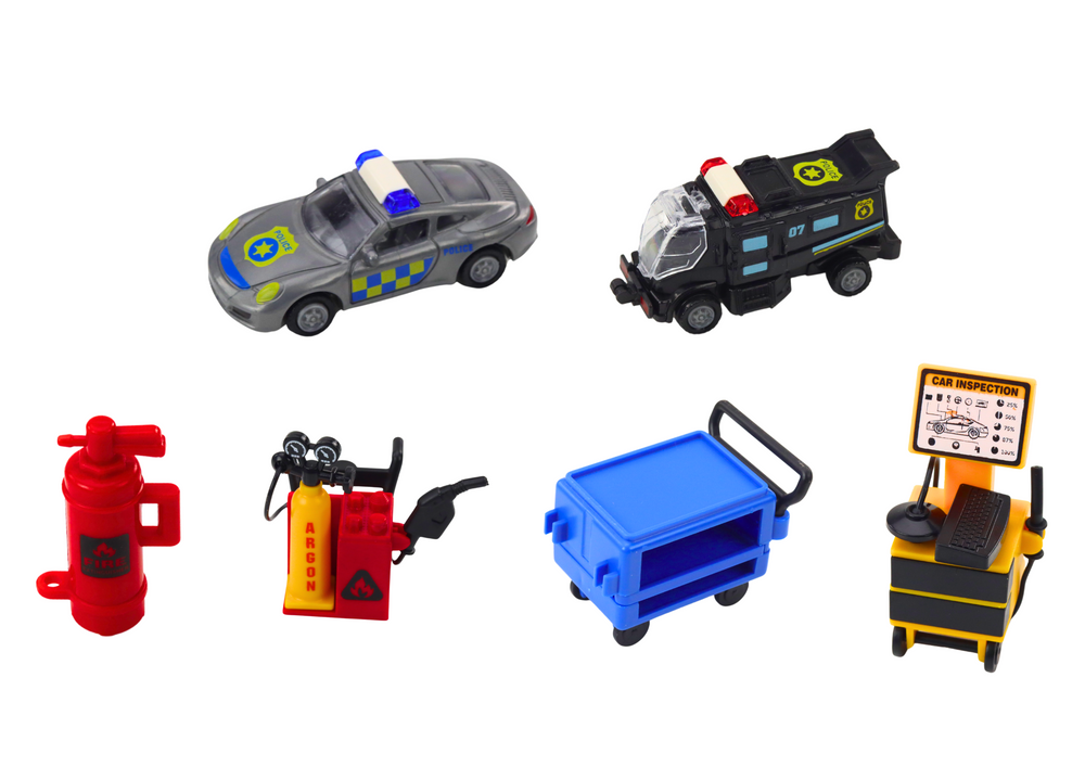 Sulankstomas policijos garažo rinkinys lagaminėlyje