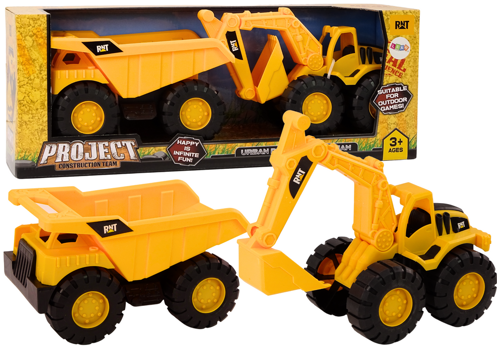 Ekskavatoriaus ir savivarčio rinkinys su judančiais elementais