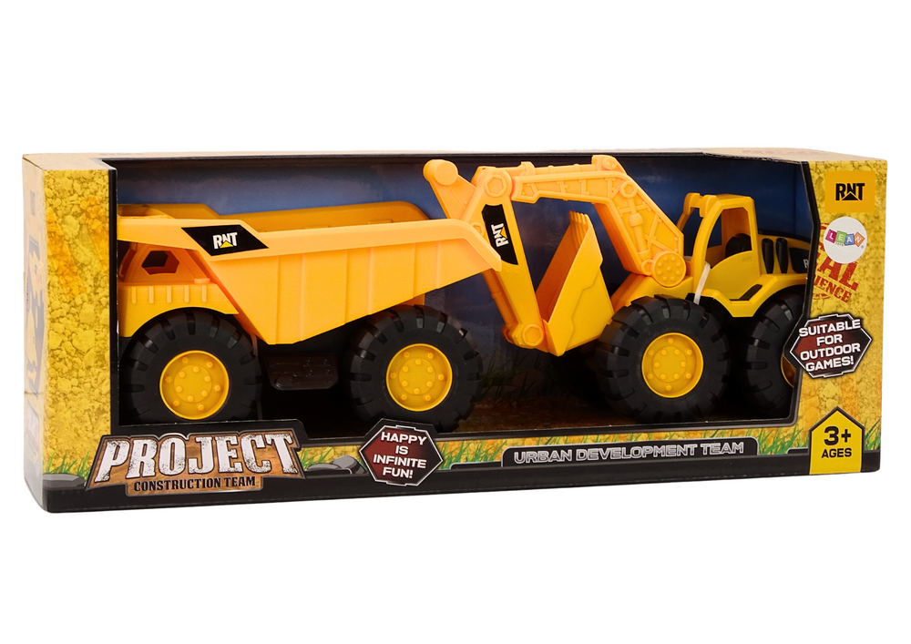 Ekskavatoriaus ir savivarčio rinkinys su judančiais elementais