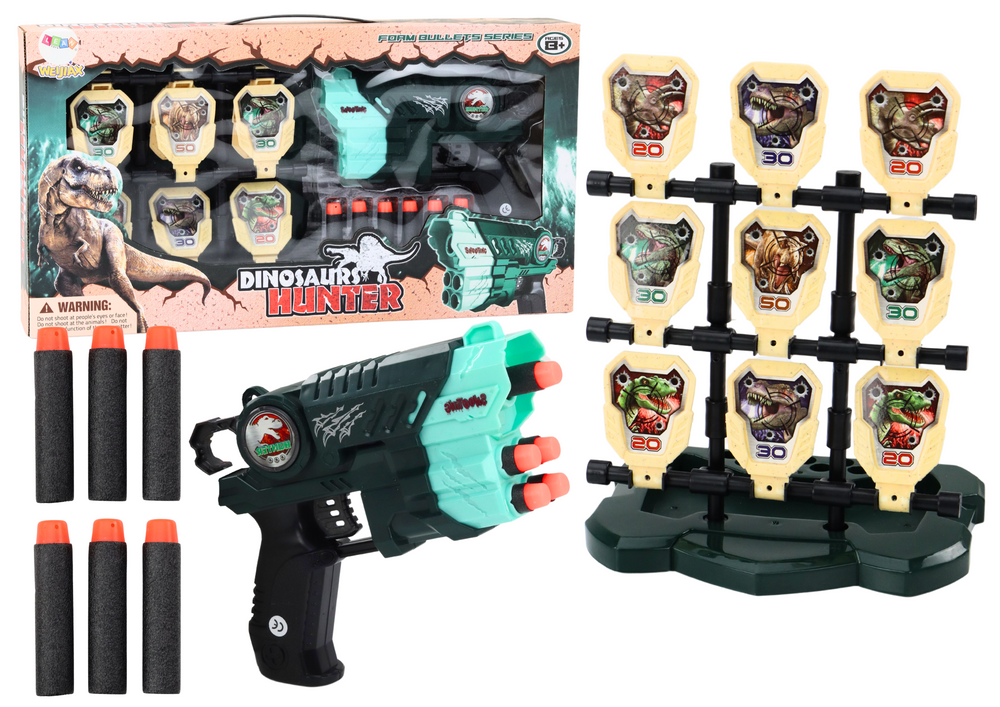 Šautuvo su dinozaurų motyvais skydu rinkinys, mėlynas