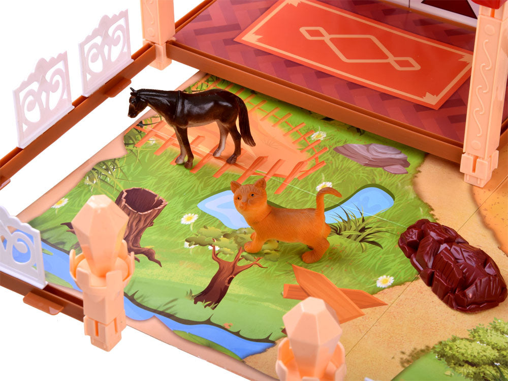 Ūkinių pastatų ir gyvūnų figūrėlių rinkinys 2in1