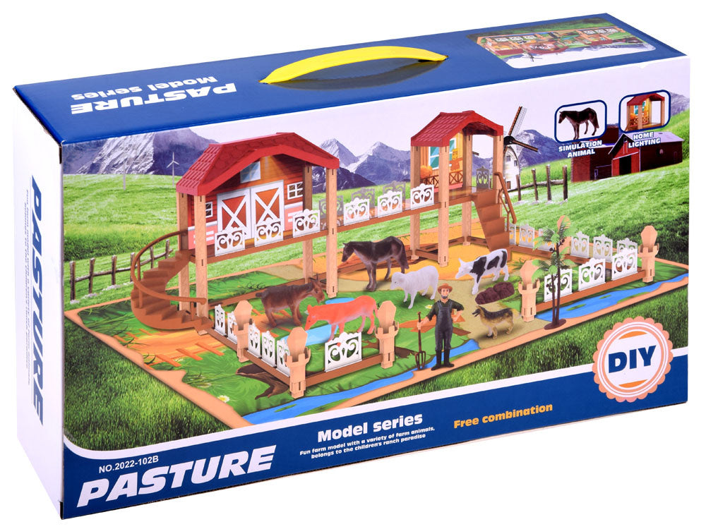 Ūkinių pastatų ir gyvūnų figūrėlių rinkinys 2in1