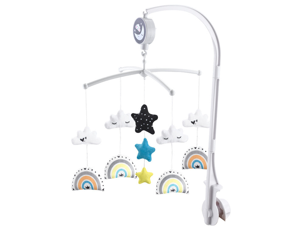 Prisukama vaikiškos lovytės karuselė su garso efektais, žvaigždės