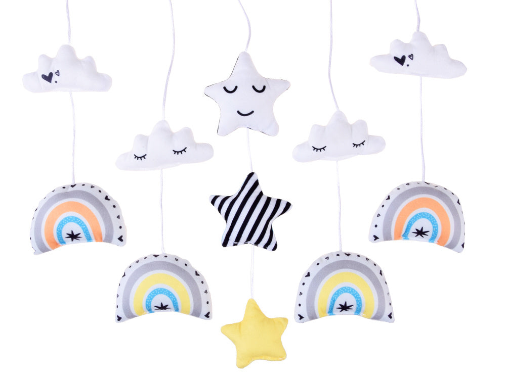 Prisukama vaikiškos lovytės karuselė su garso efektais, žvaigždės