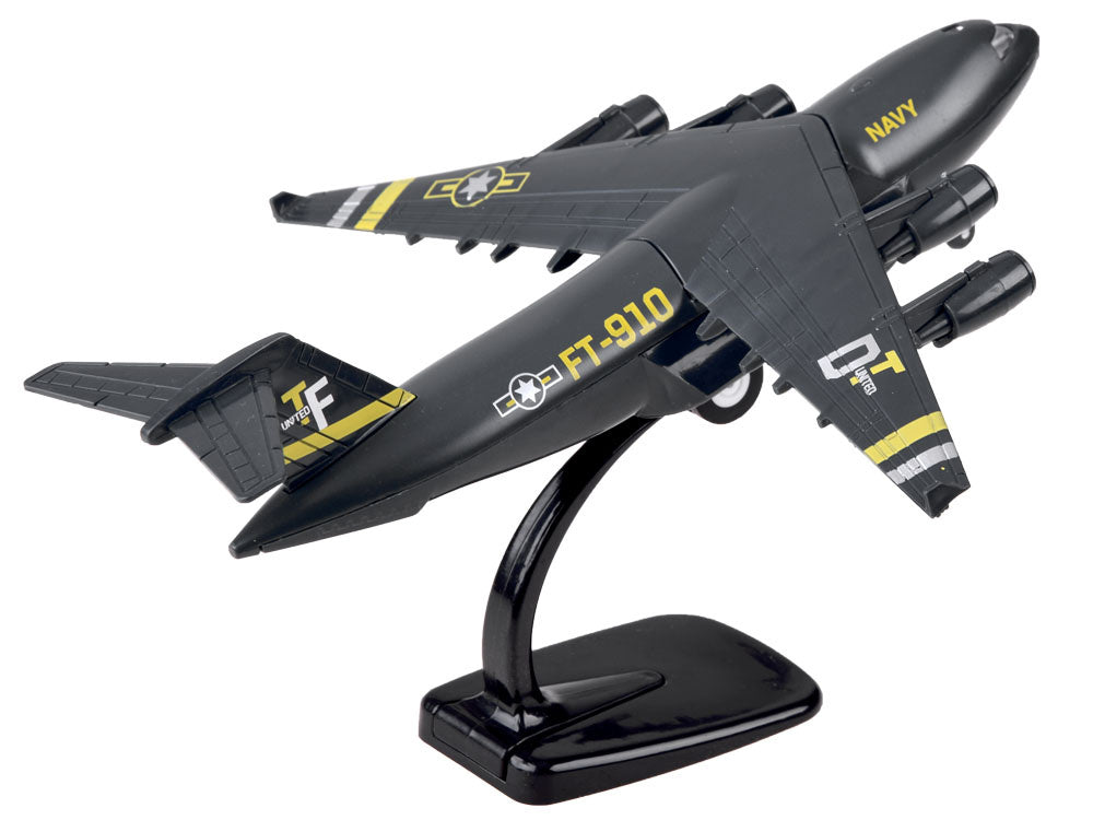 Karinio lektuvo modelis su šviesos ir garso efektais, juodas