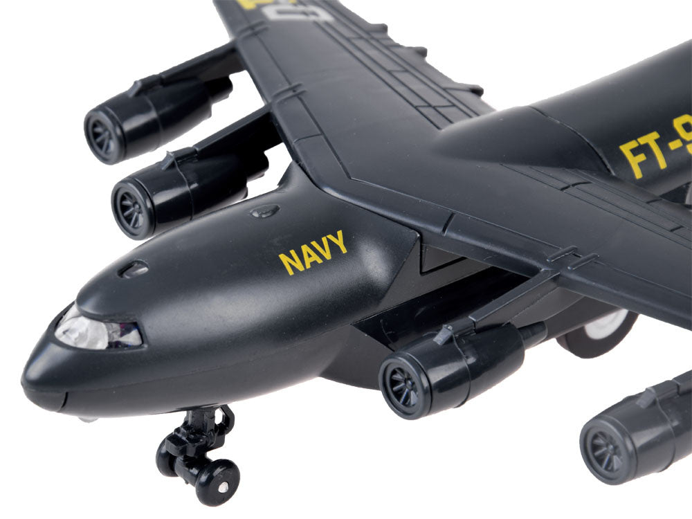 Karinio lektuvo modelis su šviesos ir garso efektais, juodas