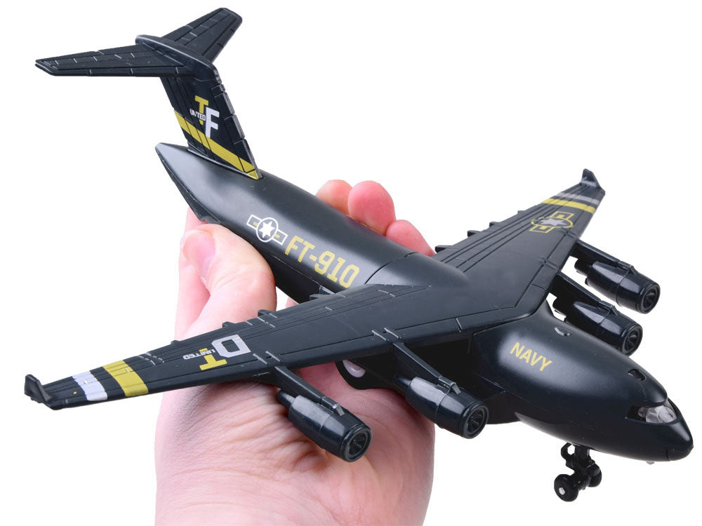 Karinio lektuvo modelis su šviesos ir garso efektais, juodas