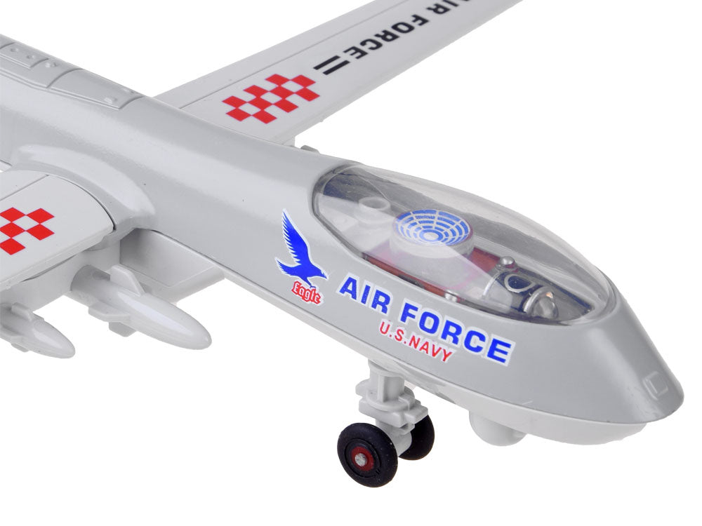 Karinio drono modelis su garso ir šviesos efektais, pilkas