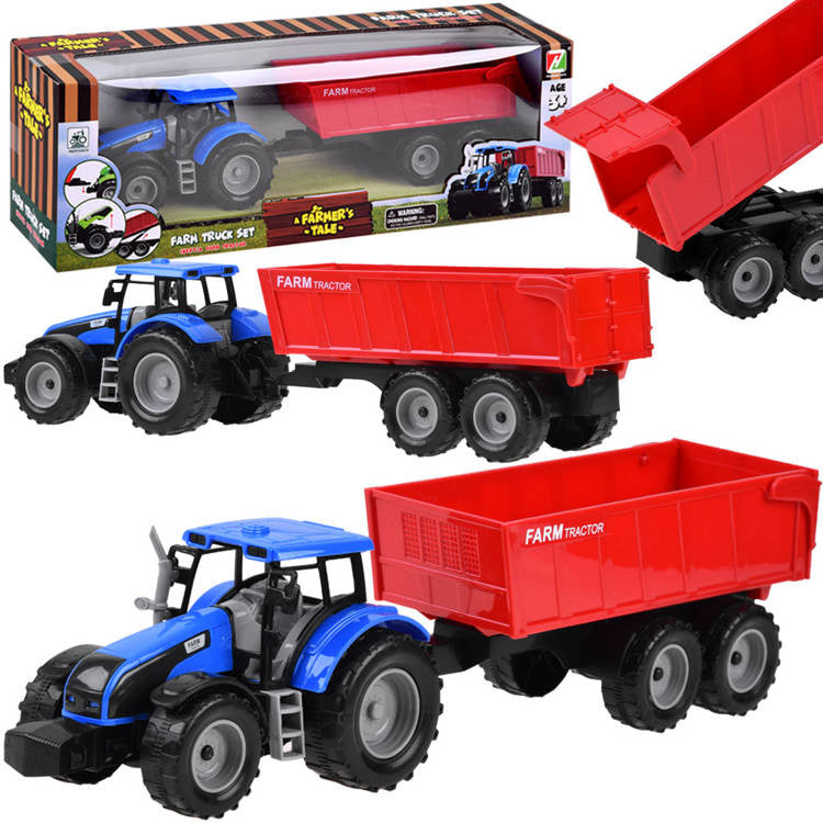 Traktorius su priekaba, mėlynas