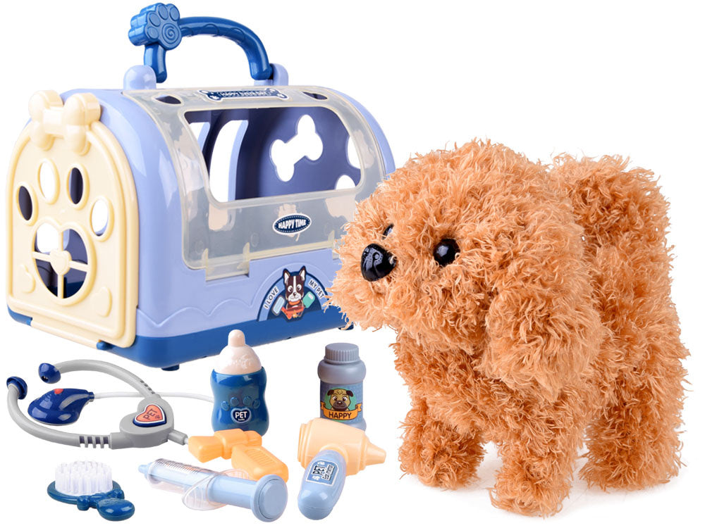 Veterinarijos gydytojo rinkinys su šuniuku ir transporteriu