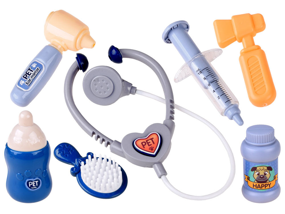 Veterinarijos gydytojo rinkinys su šuniuku ir transporteriu