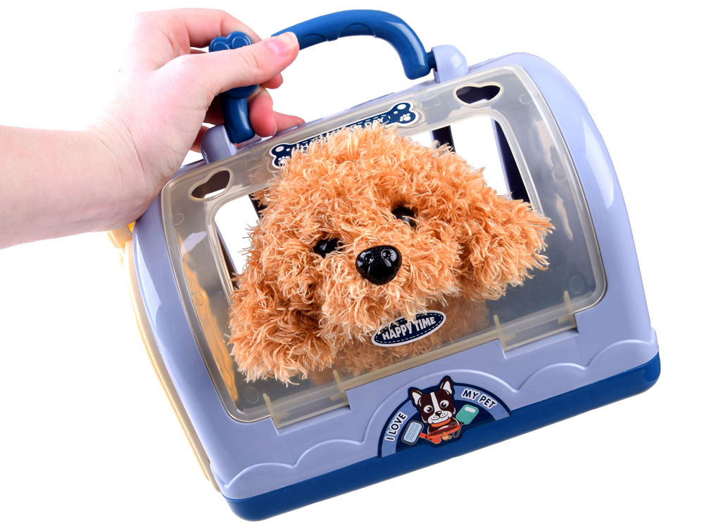 Veterinarijos gydytojo rinkinys su šuniuku ir transporteriu