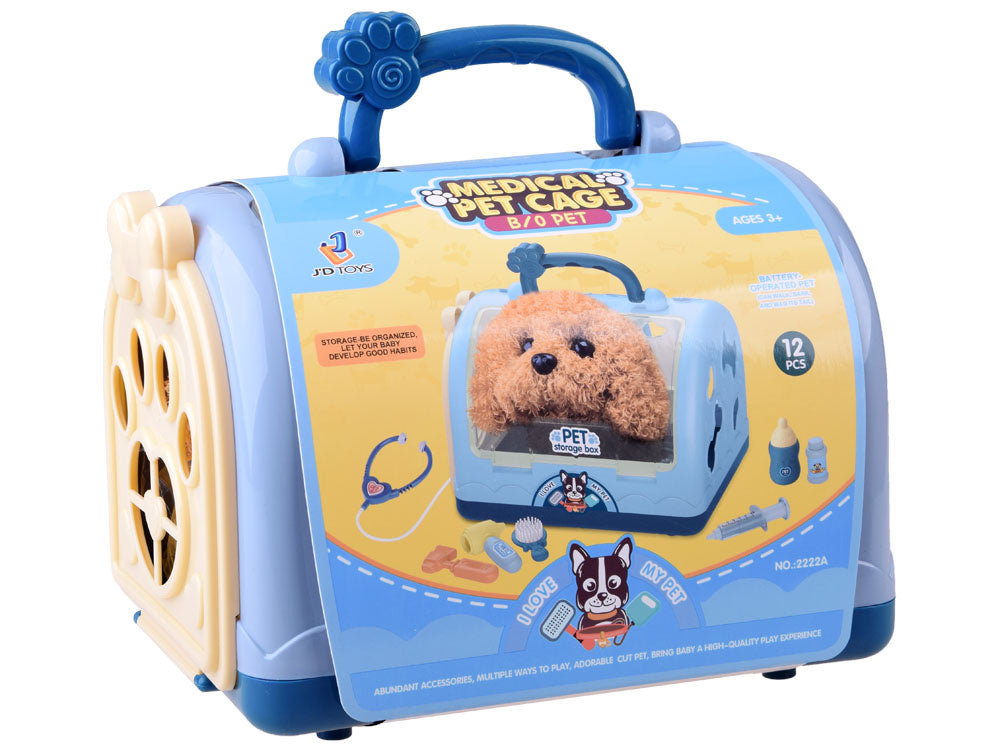 Veterinarijos gydytojo rinkinys su šuniuku ir transporteriu