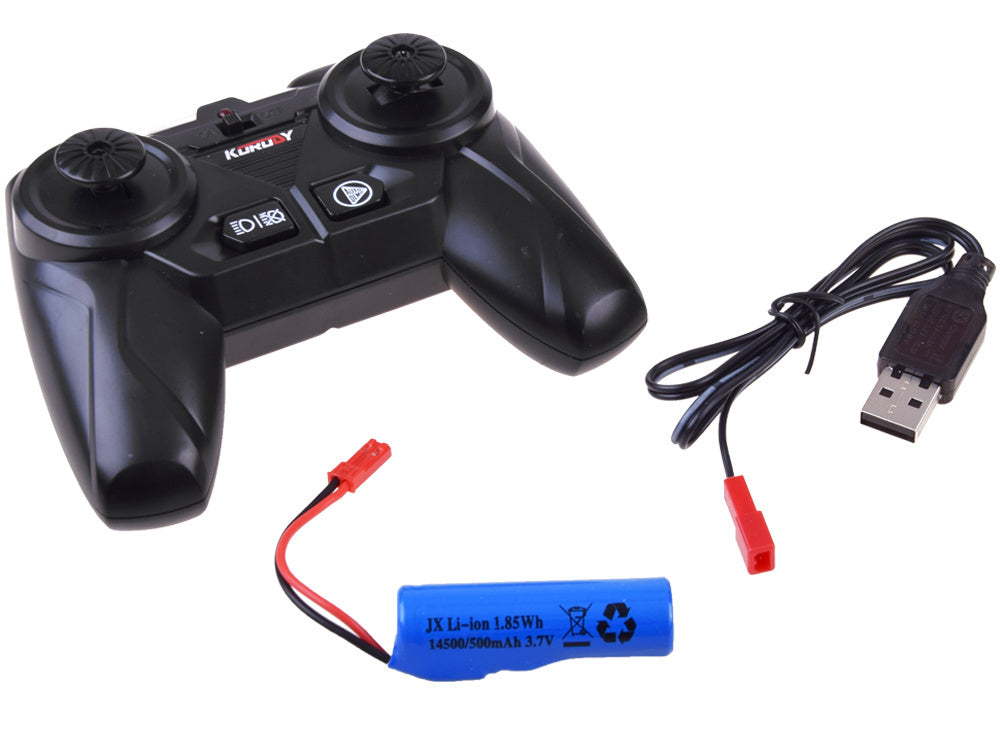 Nuotoliniu būdu valdymas traktorius su guminių ratų priekaba, raudonas