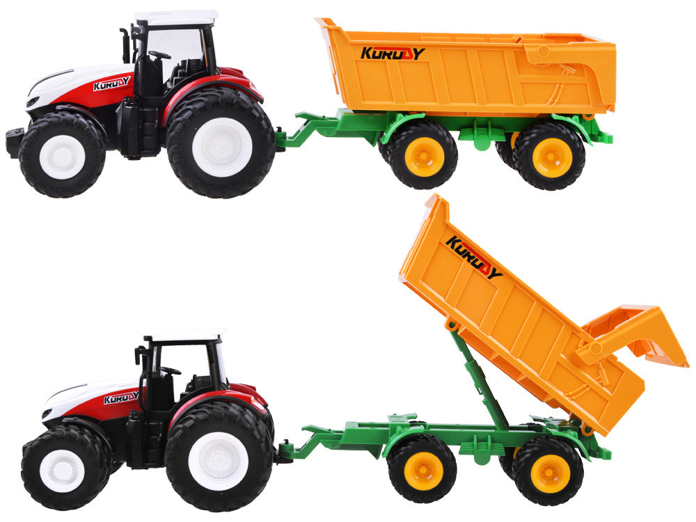 Nuotoliniu būdu valdymas traktorius su guminių ratų priekaba, raudonas
