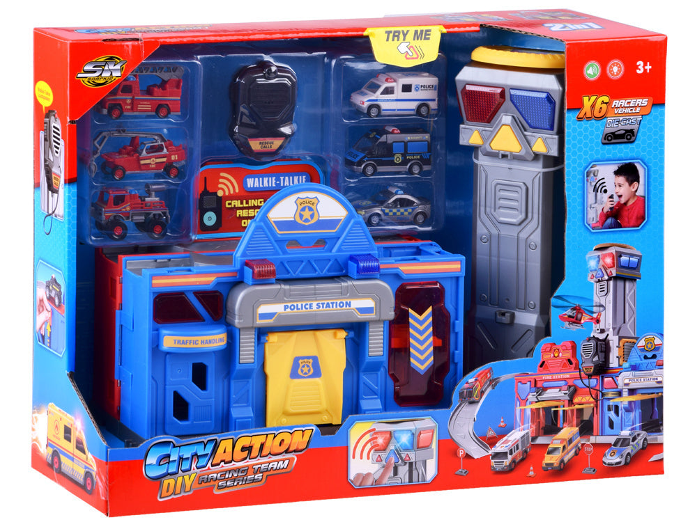 Policijos ir ugniagesių automobilių garažas lagamine