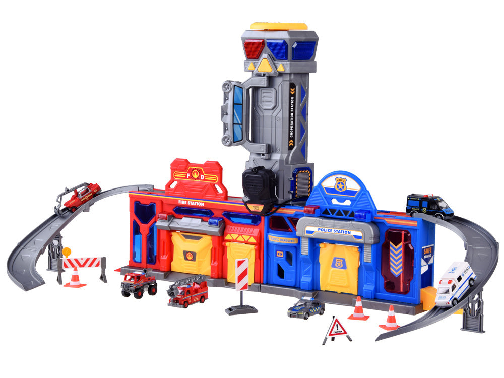 Policijos ir ugniagesių automobilių garažas lagamine