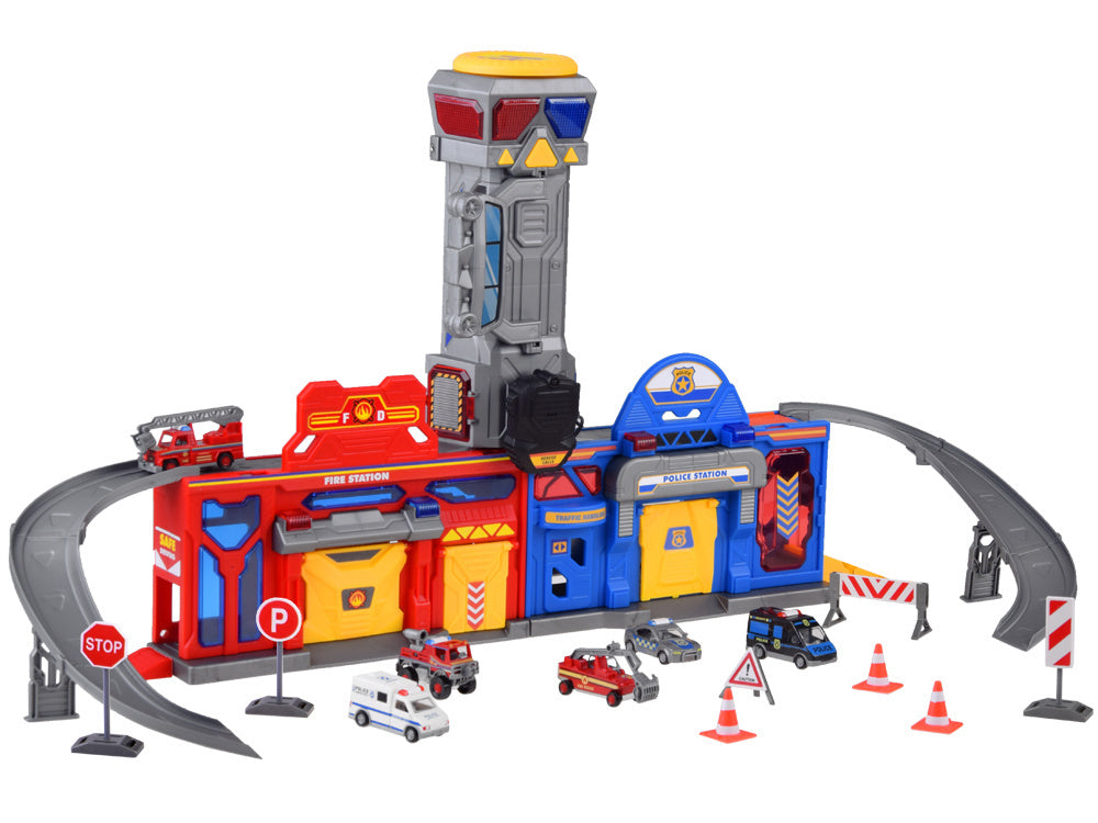 Policijos ir ugniagesių automobilių garažas lagamine