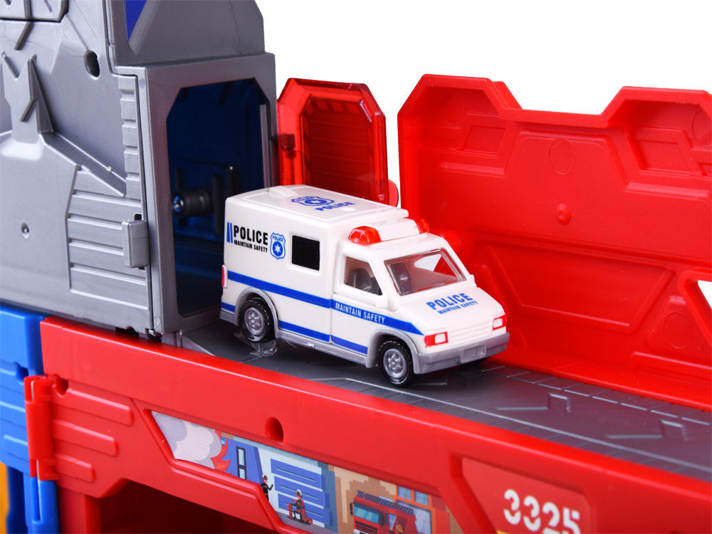 Policijos ir ugniagesių automobilių garažas lagamine