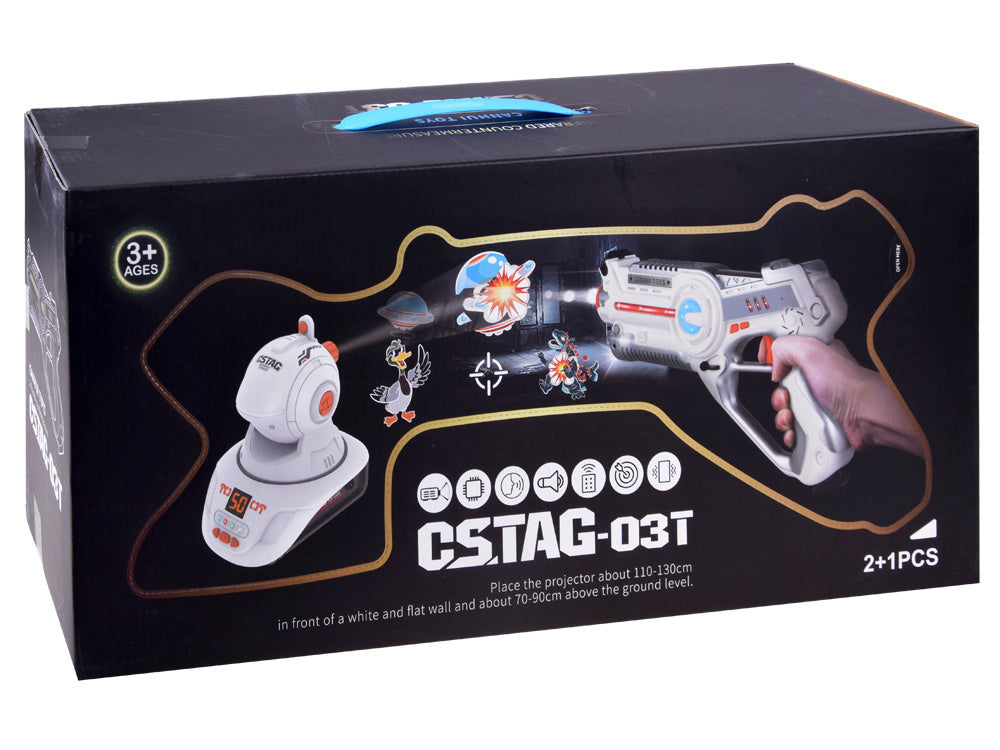 Lazeriniai ginklai ir projektorius su šviesos ir garso efektais