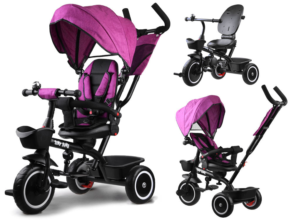 Vaikiškas triratukas su stogeliu 3in1 „Tiny Bike“, rožinis