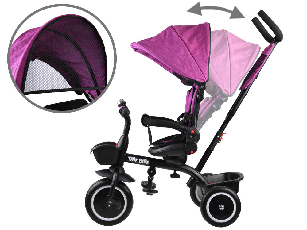 Vaikiškas triratukas su stogeliu 3in1 „Tiny Bike“, rožinis