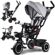Vaikiškas triratukas su stogeliu 3in1 „Tiny Bike“, pilkas