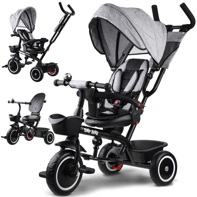 Vaikiškas triratukas su stogeliu 3in1 „Tiny Bike“, pilkas