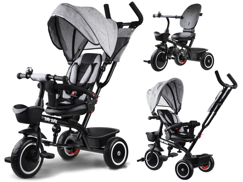 Vaikiškas triratukas su stogeliu 3in1 „Tiny Bike“, pilkas