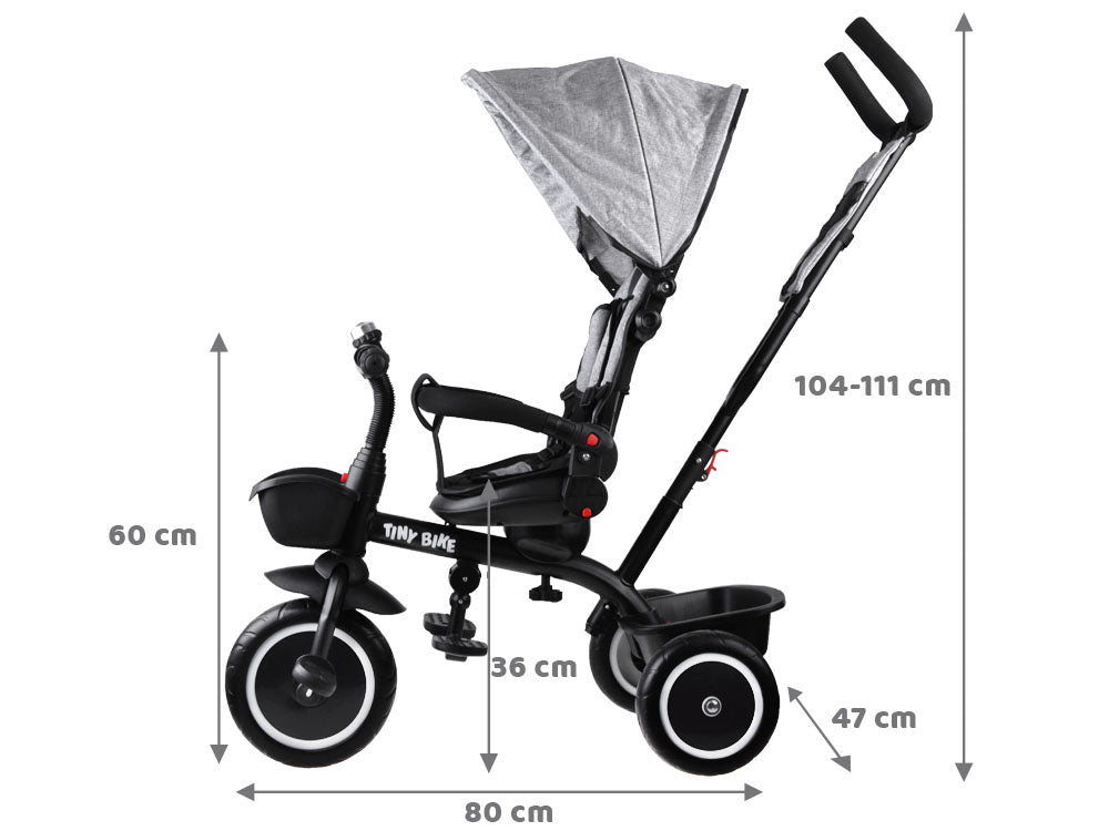 Vaikiškas triratukas su stogeliu 3in1 „Tiny Bike“, pilkas