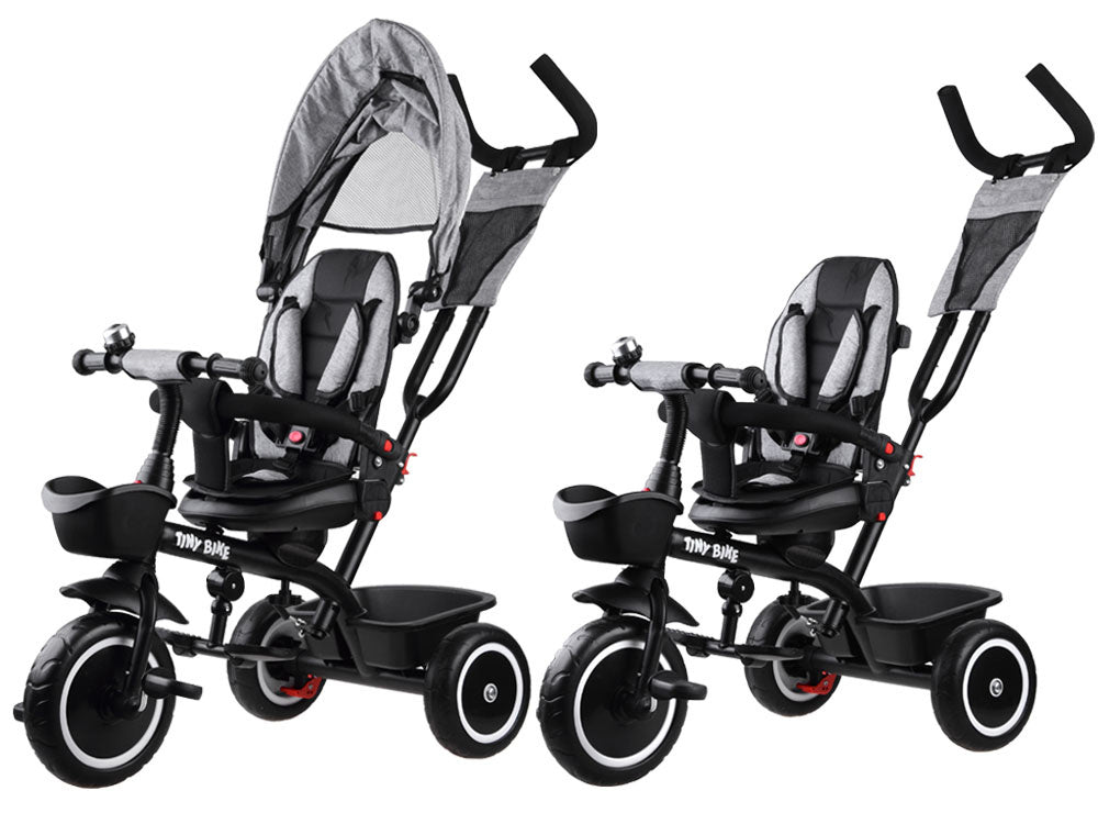 Vaikiškas triratukas su stogeliu 3in1 „Tiny Bike“, pilkas