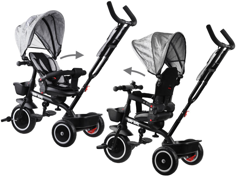 Vaikiškas triratukas su stogeliu 3in1 „Tiny Bike“, pilkas