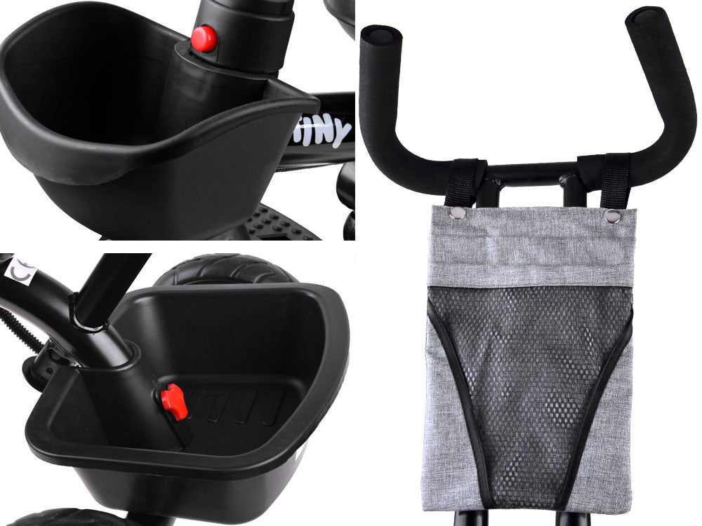 Vaikiškas triratukas su stogeliu 3in1 „Tiny Bike“, pilkas