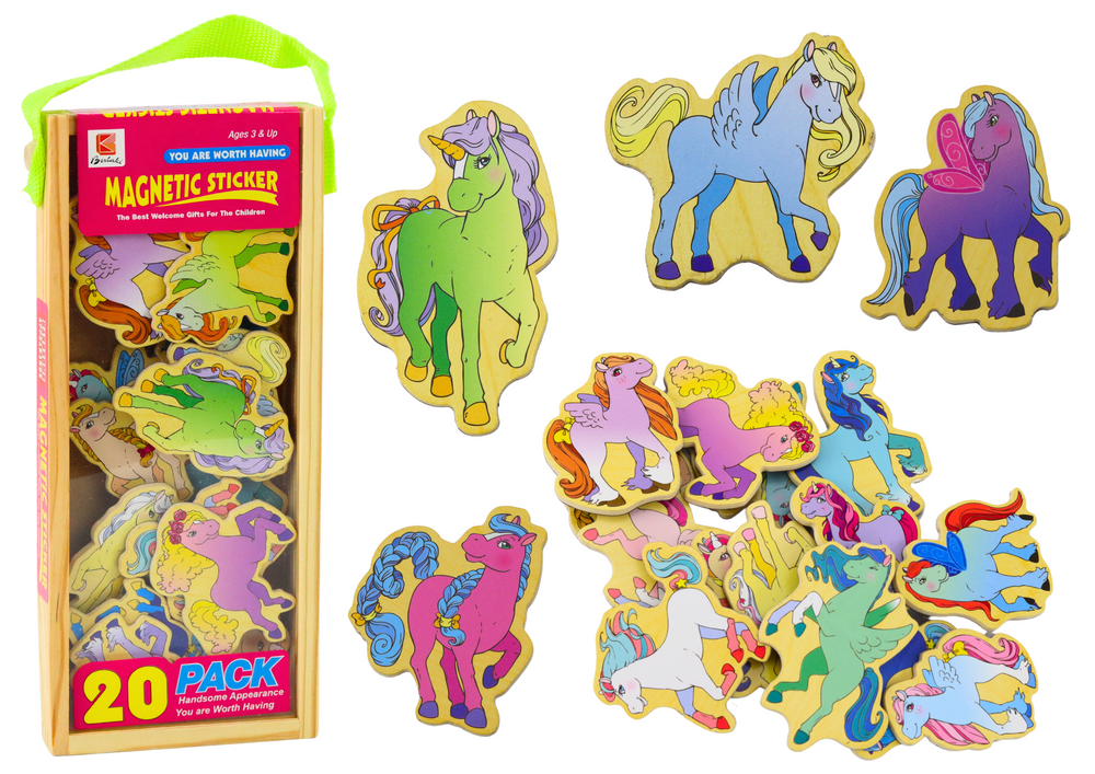 Medinių spalvotų arklių magnetukų rinkinys, 20 el.