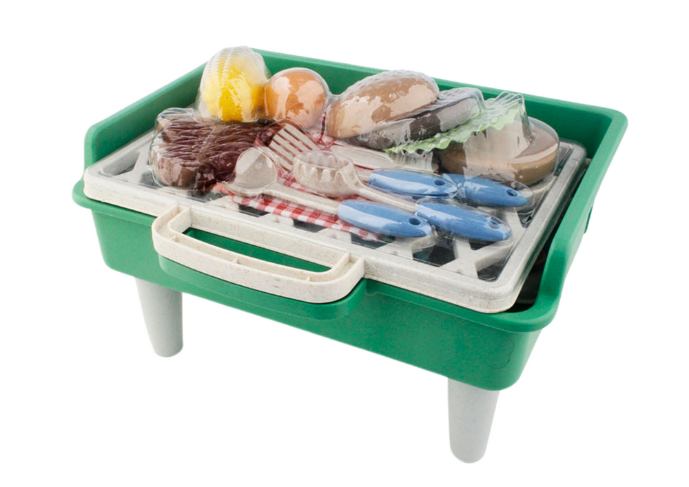 Žaislinis mini grilio maisto ir įrankių rinkinys