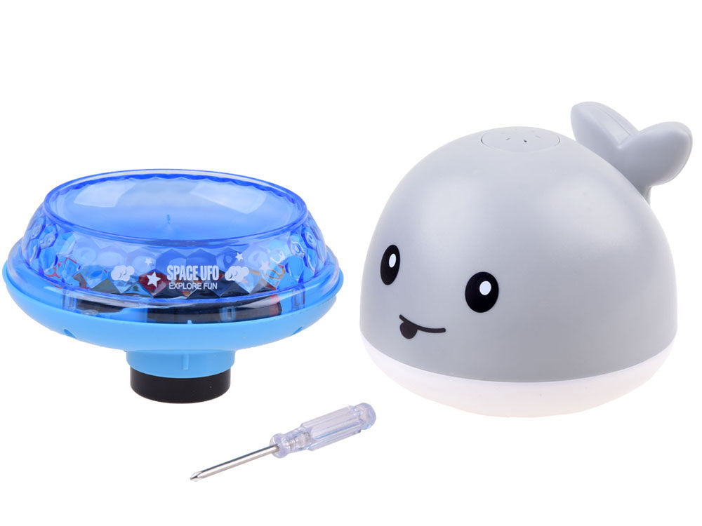 Vandens žaislas banginis su šviesos ir garso efektais, pilkas