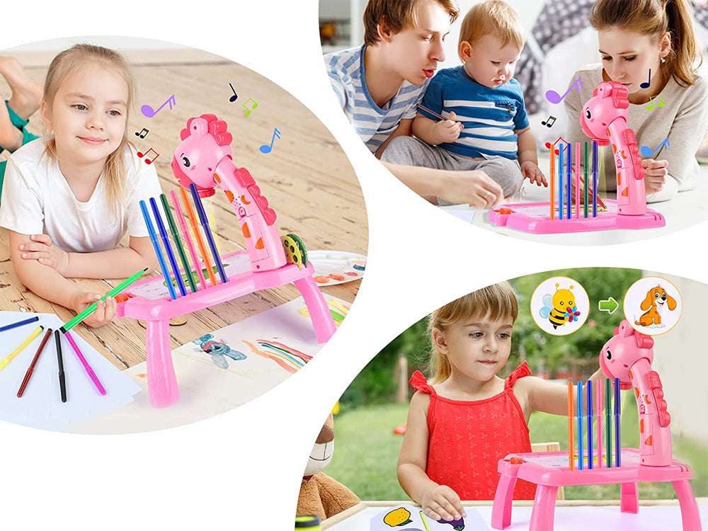 Projektorius su skaidrėmis žirafa su 12 žymeklių, rožinis