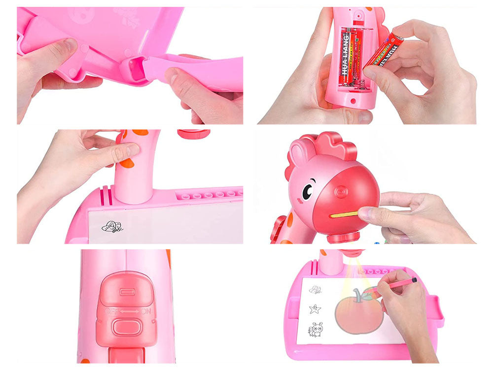 Projektorius su skaidrėmis žirafa su 12 žymeklių, rožinis