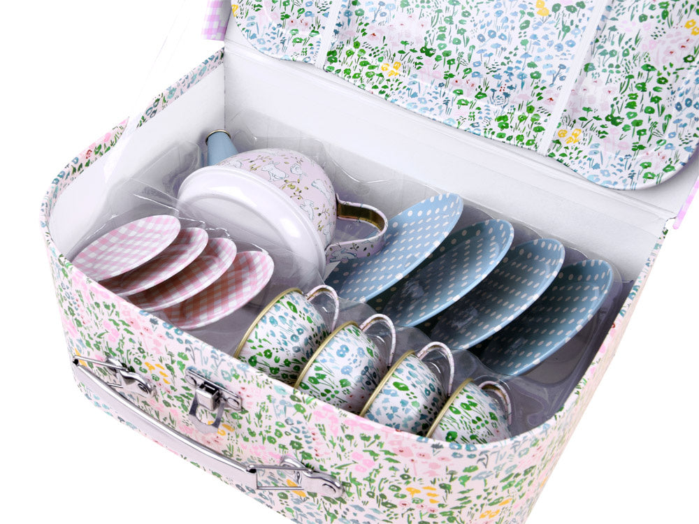 Vintažinis arbatos puodelių rinkinys su dėklu