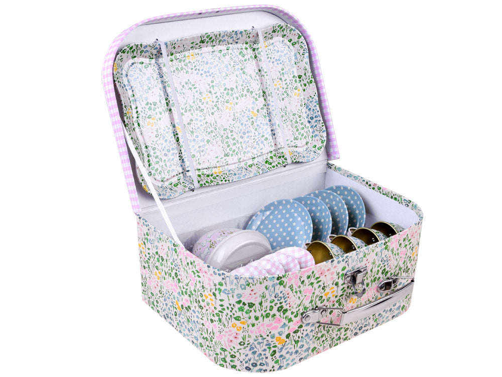 Vintažinis arbatos puodelių rinkinys su dėklu