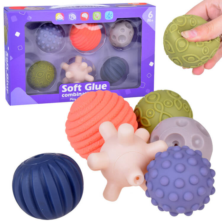 Guminių sensorinių kamuoliukų rinkinys 6 vnt.