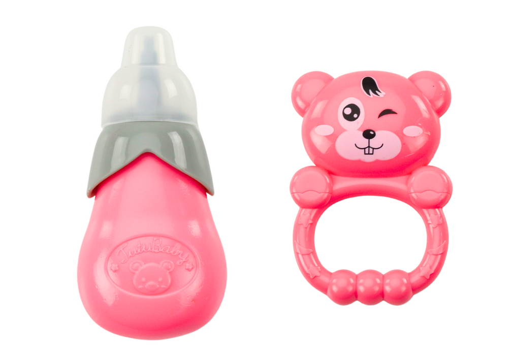 Lėlė kūdikis su mėlyna suknele, priedais ir skleidžia garsus