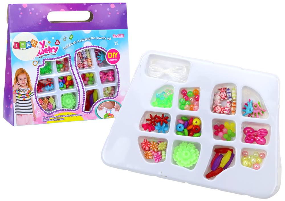 Papuošalų gamybos rinkinys su spalvotais karoliukais