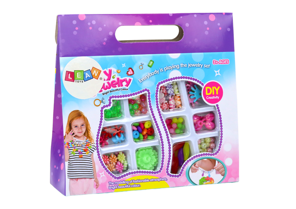 Papuošalų gamybos rinkinys su spalvotais karoliukais