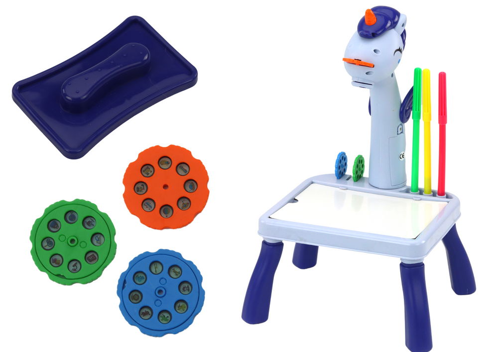 Piešimo stalas su projektoriumi 2in1, vienaragis, mėlynas