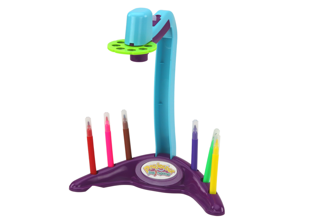 Piešimo projektorius su 3 keičiamais diskais ir rašikliais, violetinis