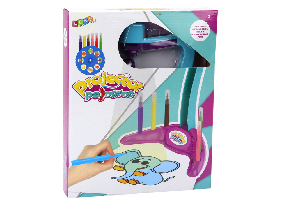Piešimo projektorius su 3 keičiamais diskais ir rašikliais, violetinis