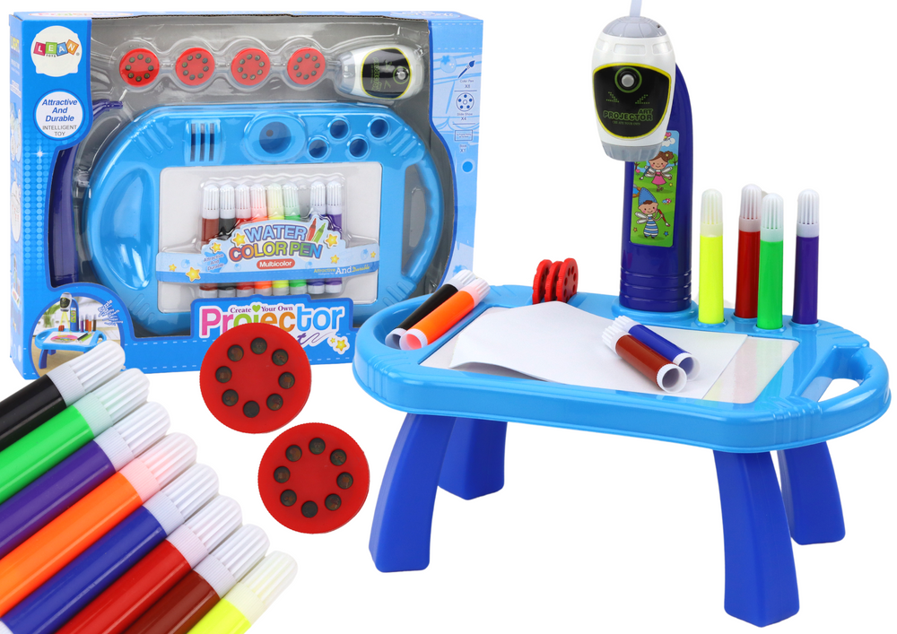 Piešimo stalas su projektoriumi, mėlynas