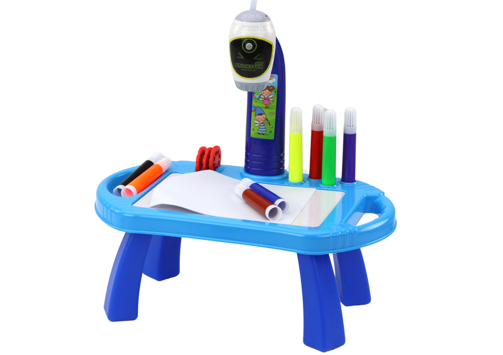 Piešimo stalas su projektoriumi, mėlynas