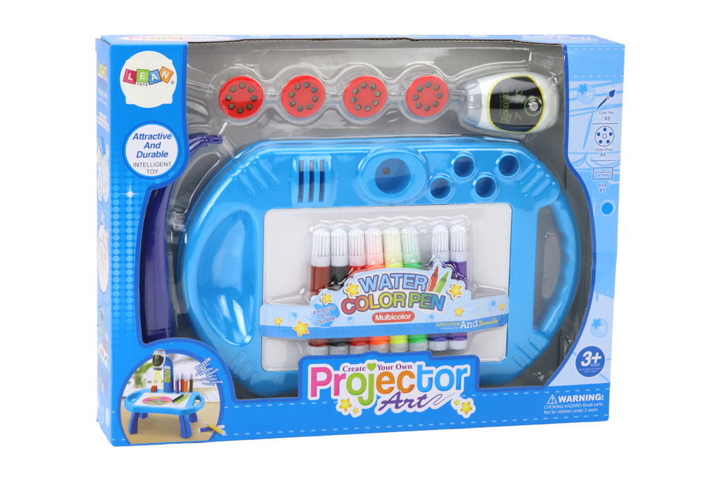 Piešimo stalas su projektoriumi, mėlynas